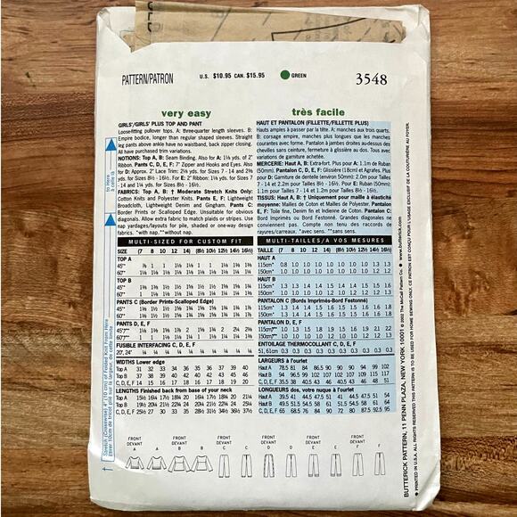 Vintage Y2K 2000s Butterick 3548 Sewing Pattern Size XXS-S Top & Pants COMPLETE - Picture 2 of 2